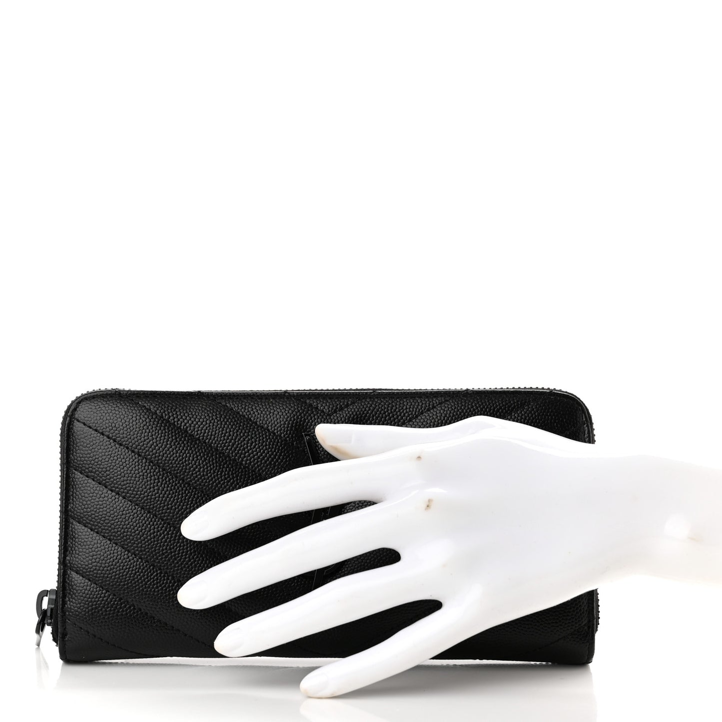 Grain De Poudre Matelasse Chevron Monogram Monochrome Zip Around Wallet Black