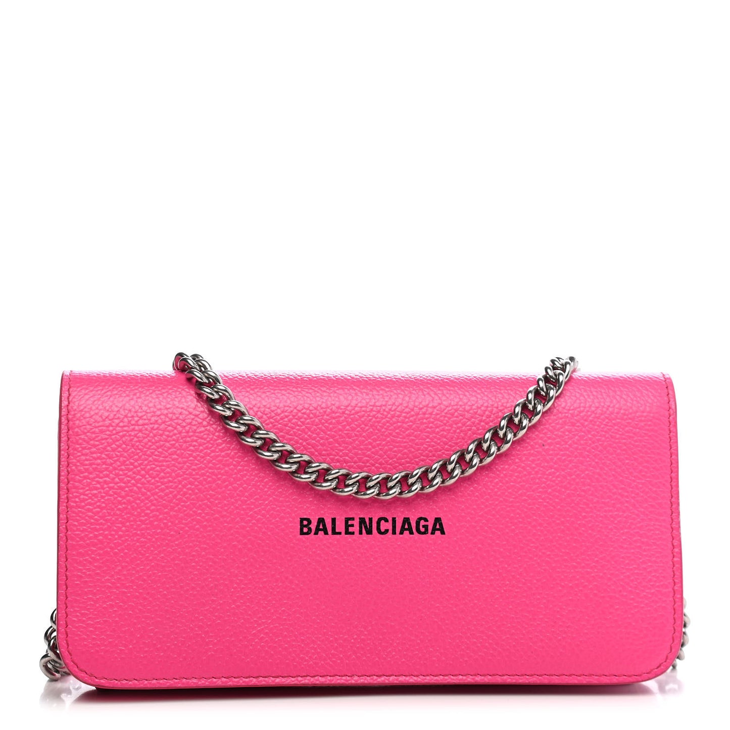 Pebbled Calfskin Everyday Continental Wallet on Chain Acid Pink