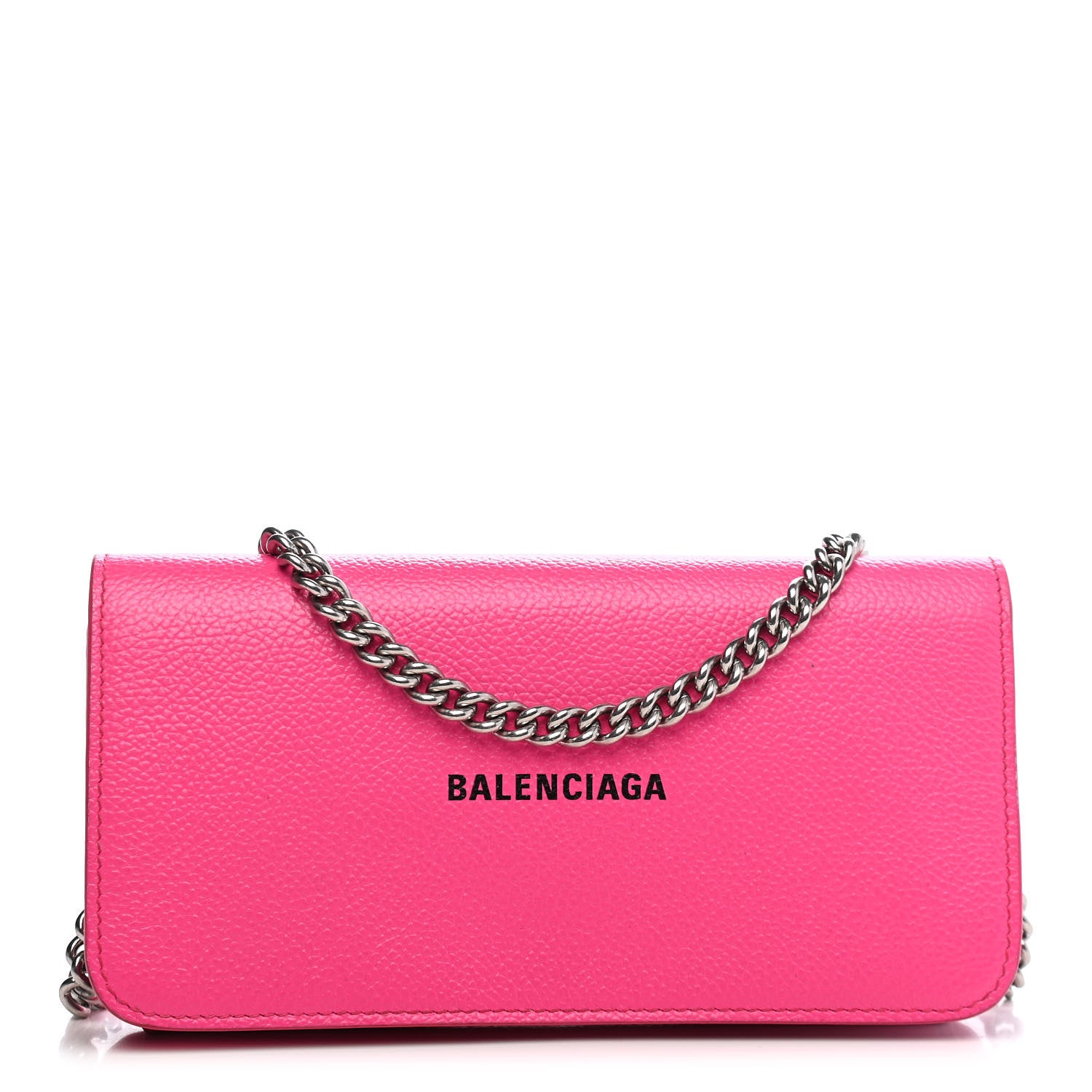 Balenciaga Pebbled Calfskin Everyday Continental Wallet on Chain Acid Pink 1 of 8