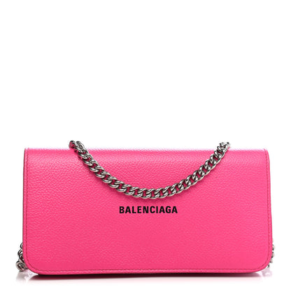 Balenciaga Pebbled Calfskin Everyday Continental Wallet on Chain Acid Pink 1 of 8