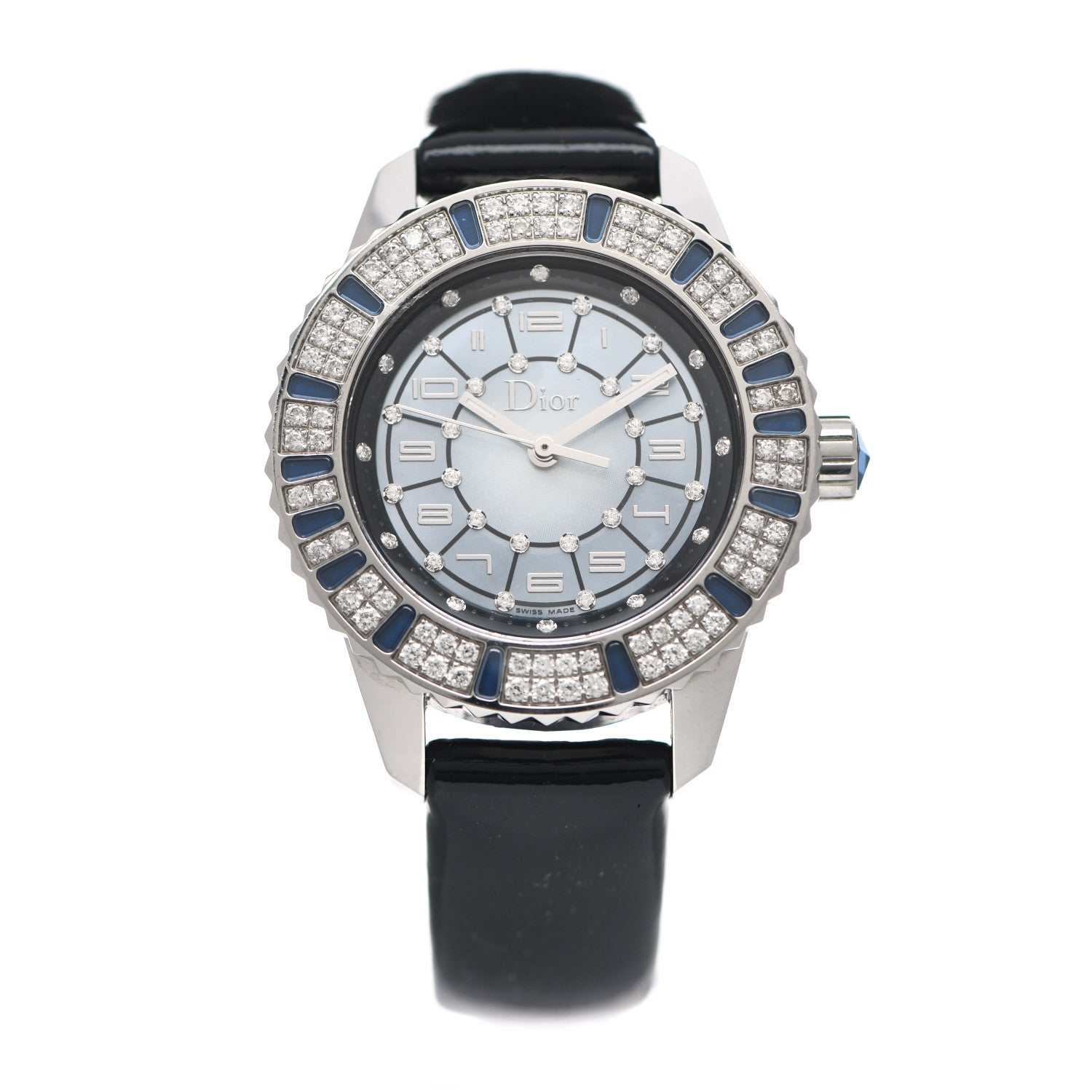 Christian Dior Stainless Steel Calfskin Diamond Blue Sapphire 33mm Christal Quartz Watch 1 of 4