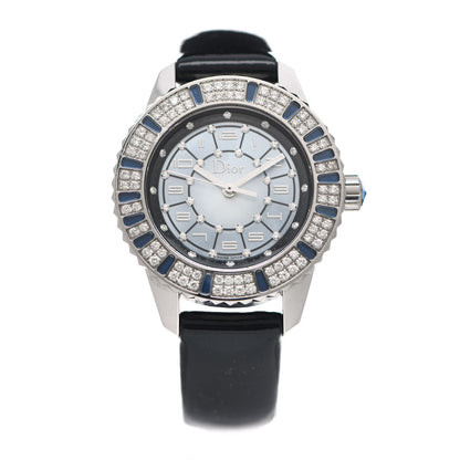 Christian Dior Stainless Steel Calfskin Diamond Blue Sapphire 33mm Christal Quartz Watch 1 of 4