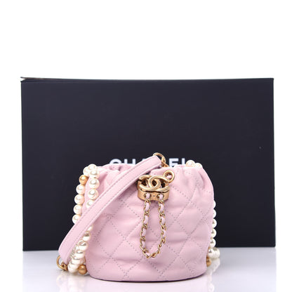Chanel Calfskin Quilted Pearl Mini About Pearls Drawstring Bucket Light Pink 9 of 9