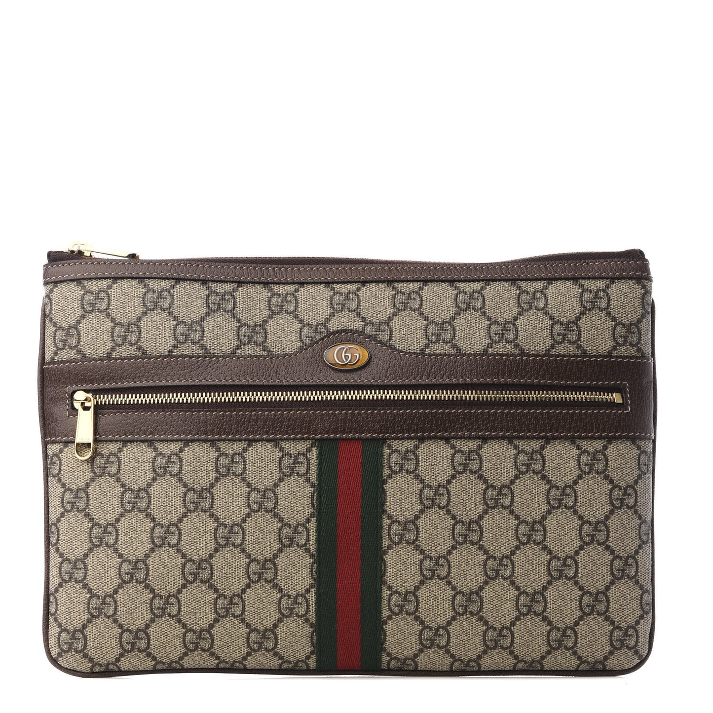 GG Supreme Monogram Large Ophidia Pouch Clutch Brown