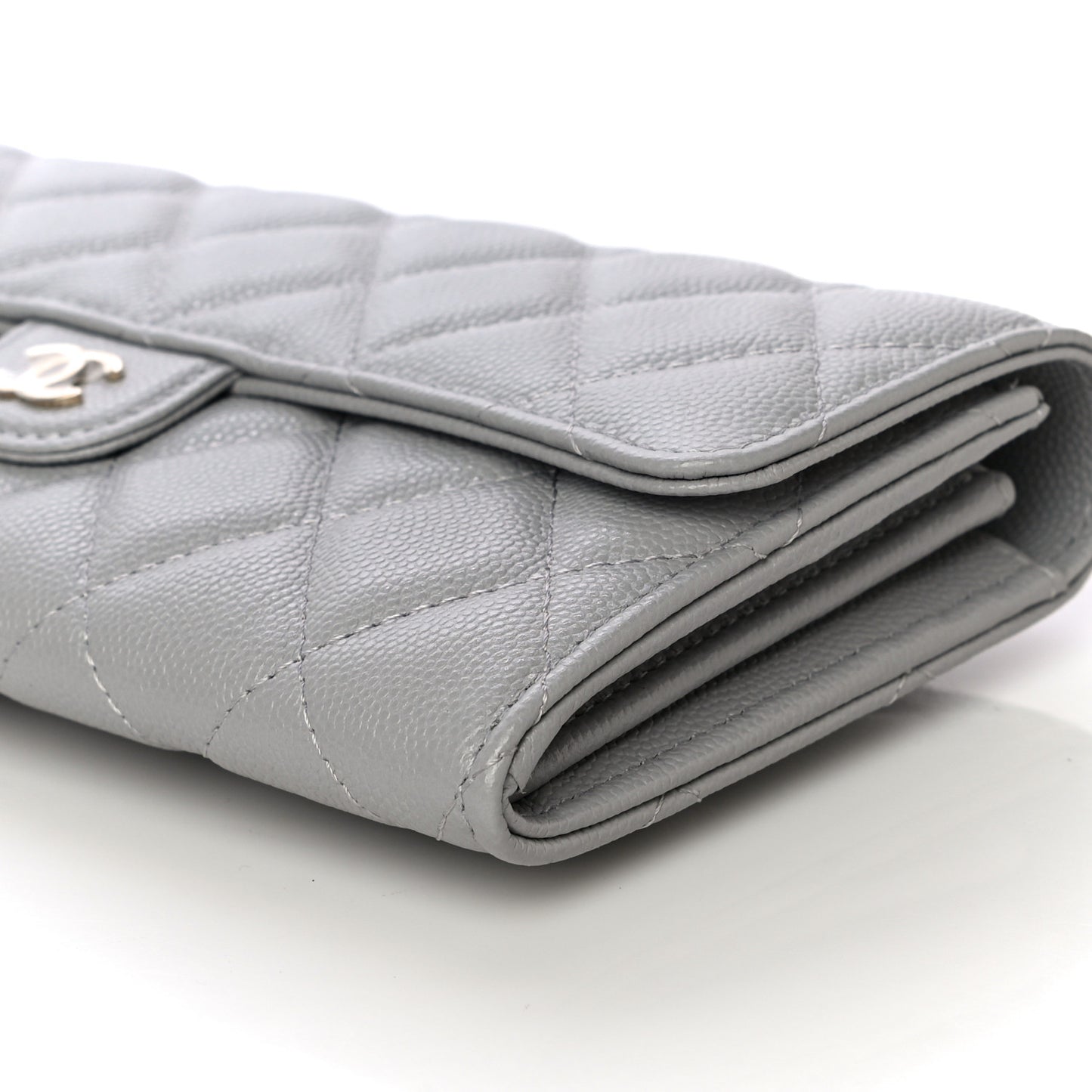 Caviar Quilted Large Flap Wallet Grey