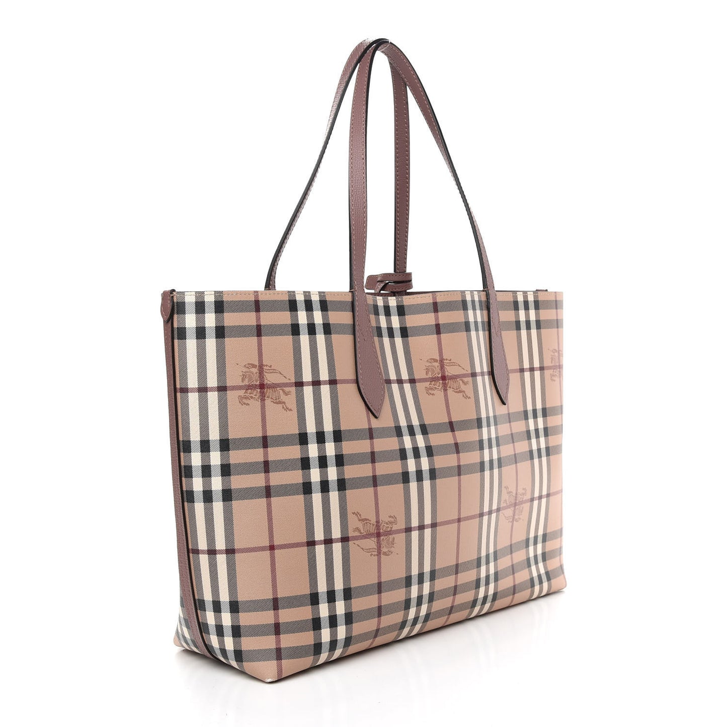 Grainy Calfskin Haymarket Check Medium Reversible Tote Dusty Pink