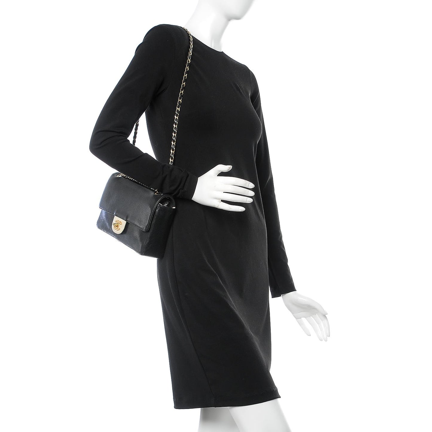 Lambskin Perforated Medium Single Flap Bag Black White