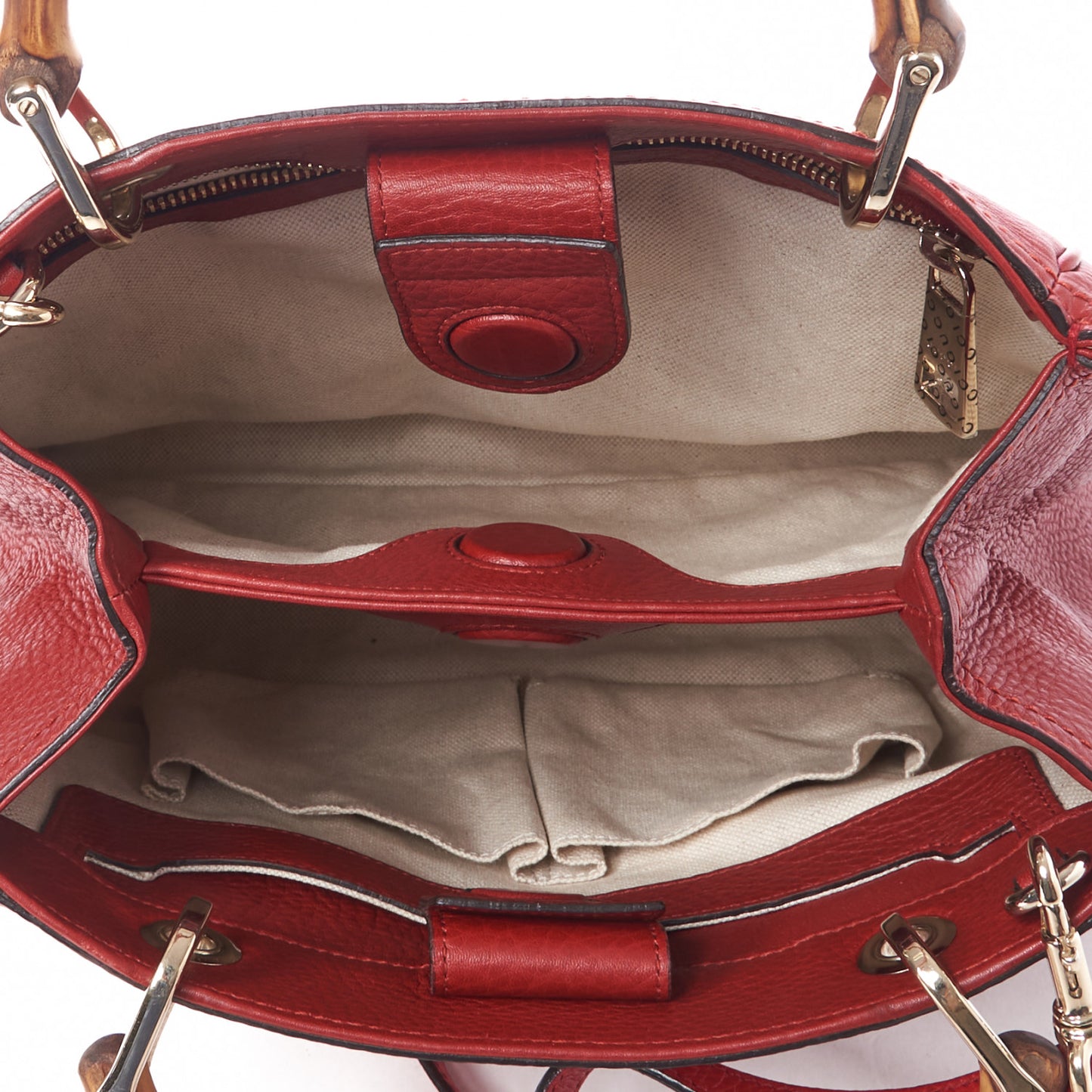 Calfskin Small Bamboo Shopper Tote Red
