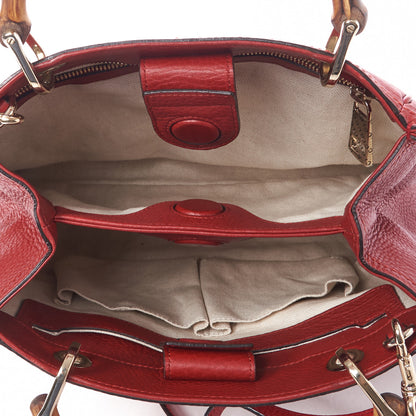 Gucci Calfskin Small Bamboo Shopper Tote Red 4 of 9