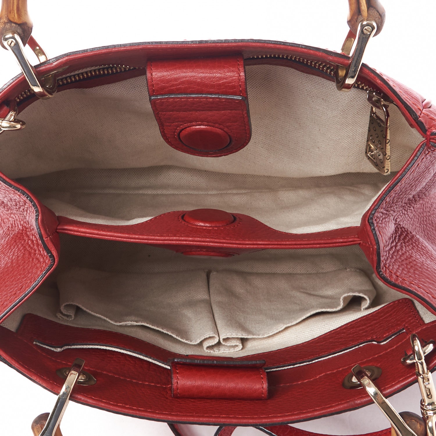 Gucci Calfskin Small Bamboo Shopper Tote Red 4 of 9