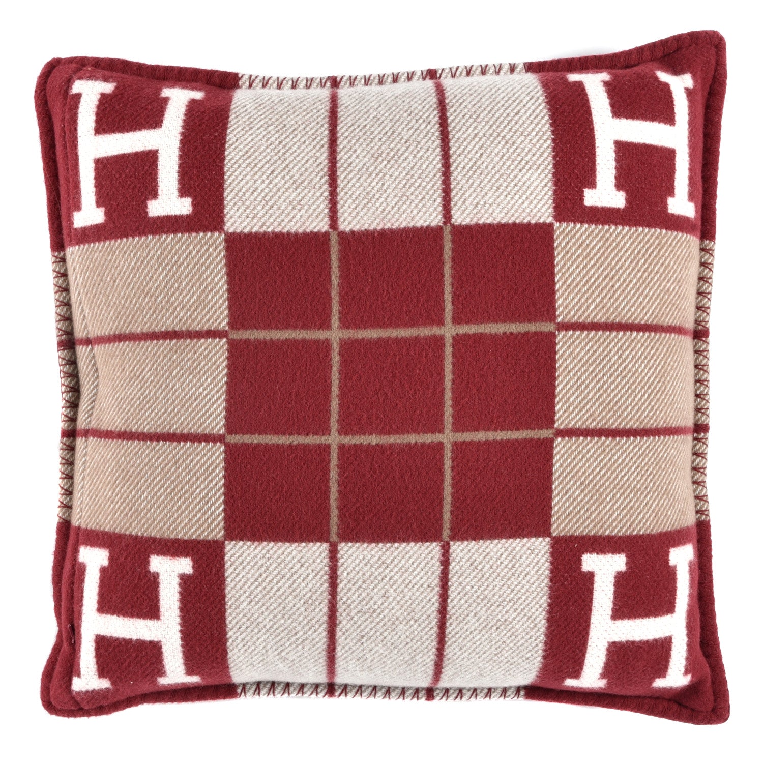 Hermes Wool Cashmere Avalon III Pillow PM Ecru Rouge 2 of 3