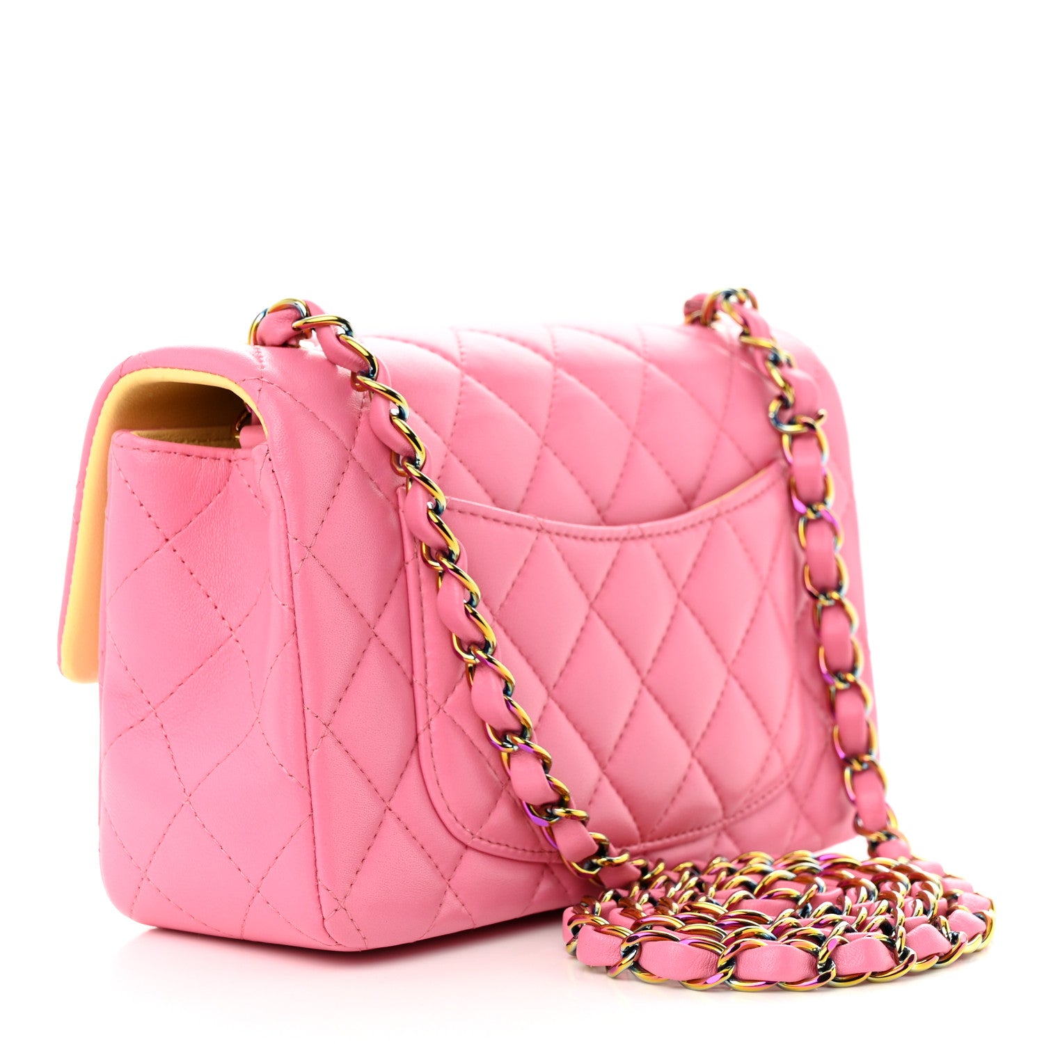Chanel Lambskin Quilted Mini Rectangular Flap Pink Yellow 3 of 10