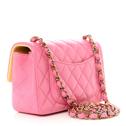 Chanel Lambskin Quilted Mini Rectangular Flap Pink Yellow 3 of 10