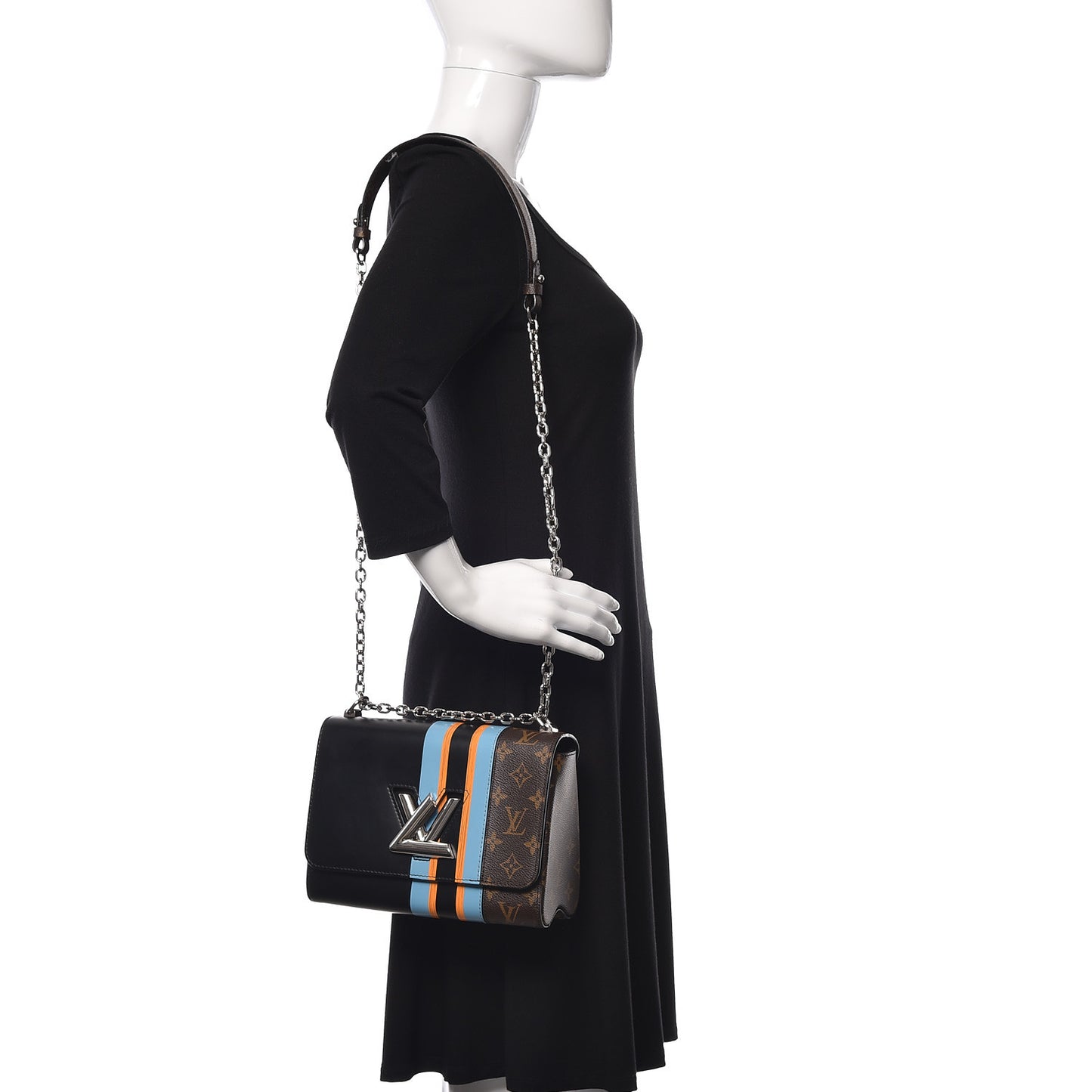 Calfskin Monogram Twist Shoulder Bag MM Blue