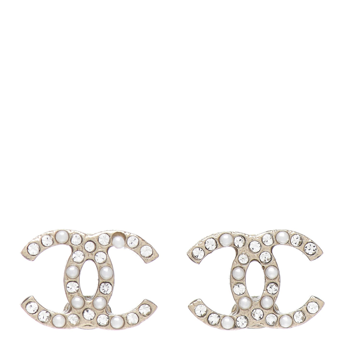 Pearl Crystal CC Charms Stud Earrings Light Gold
