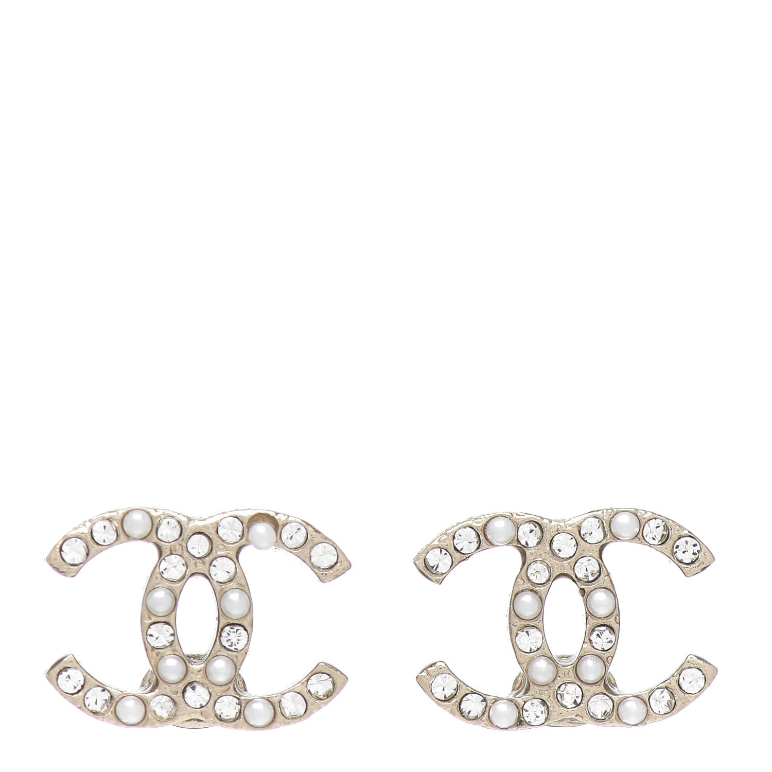 Chanel Pearl Crystal CC Charms Stud Earrings Light Gold 1 of 5
