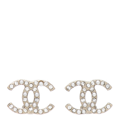 Chanel Pearl Crystal CC Charms Stud Earrings Light Gold 1 of 5