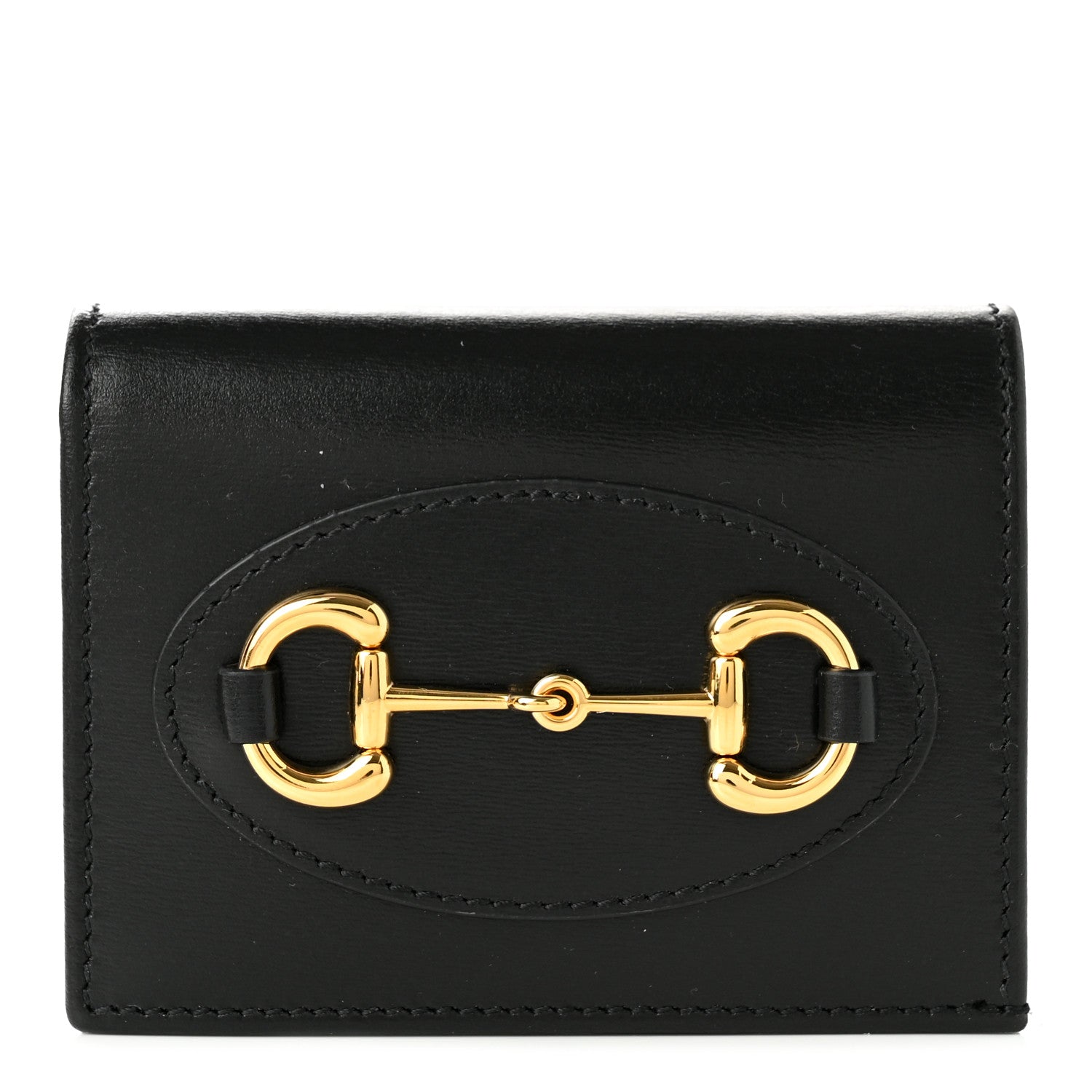 Gucci Boarded Plutone Calfskin Horsebit 1955 Card Case Wallet Black 1 of 8