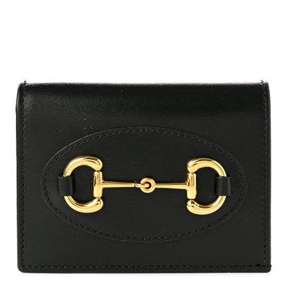 Gucci Boarded Plutone Calfskin Horsebit 1955 Card Case Wallet Black 1 of 8