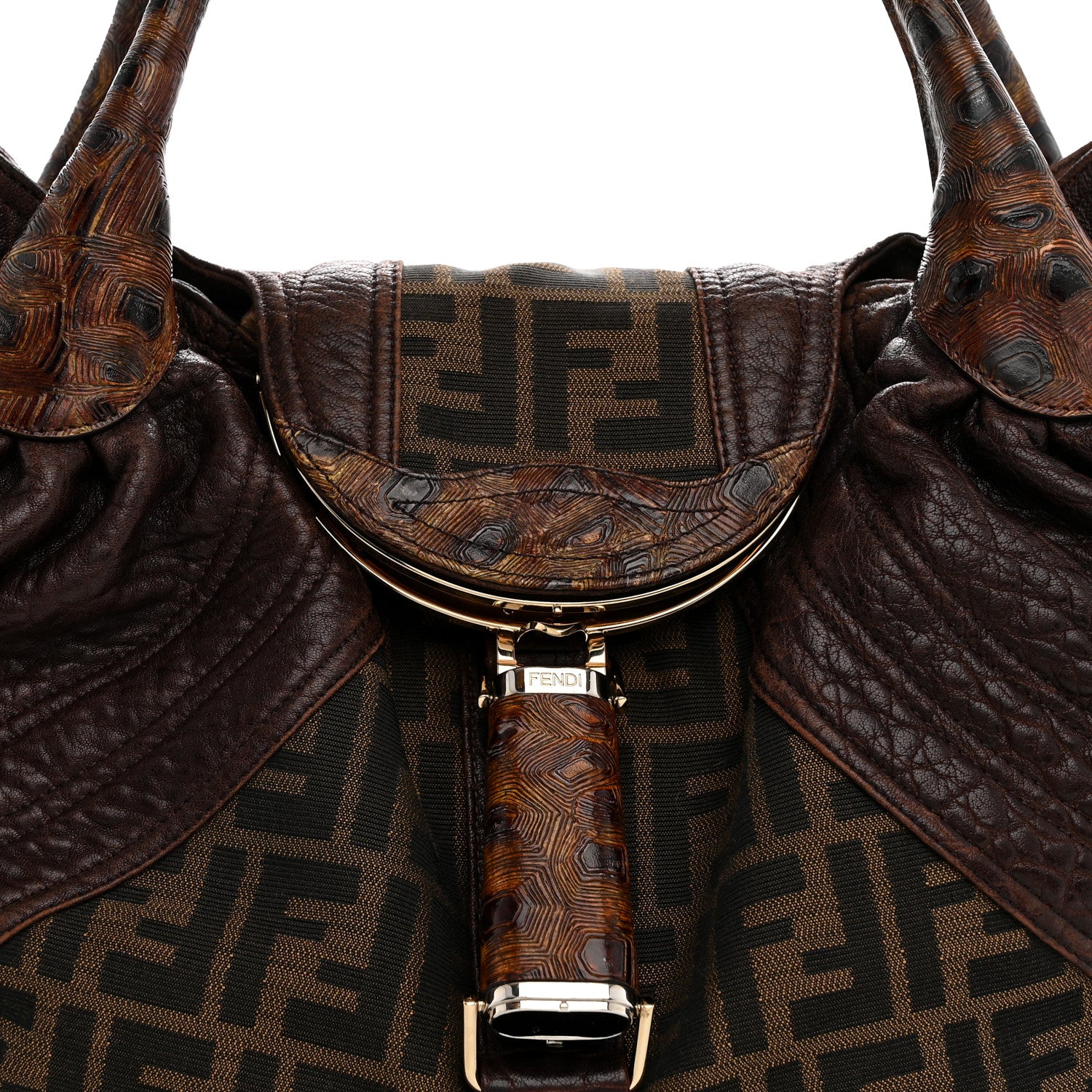 Fendi Zucca Nappa Nuvolata Vitello Tortuga Spy  Tobacco Moro 10 of 13