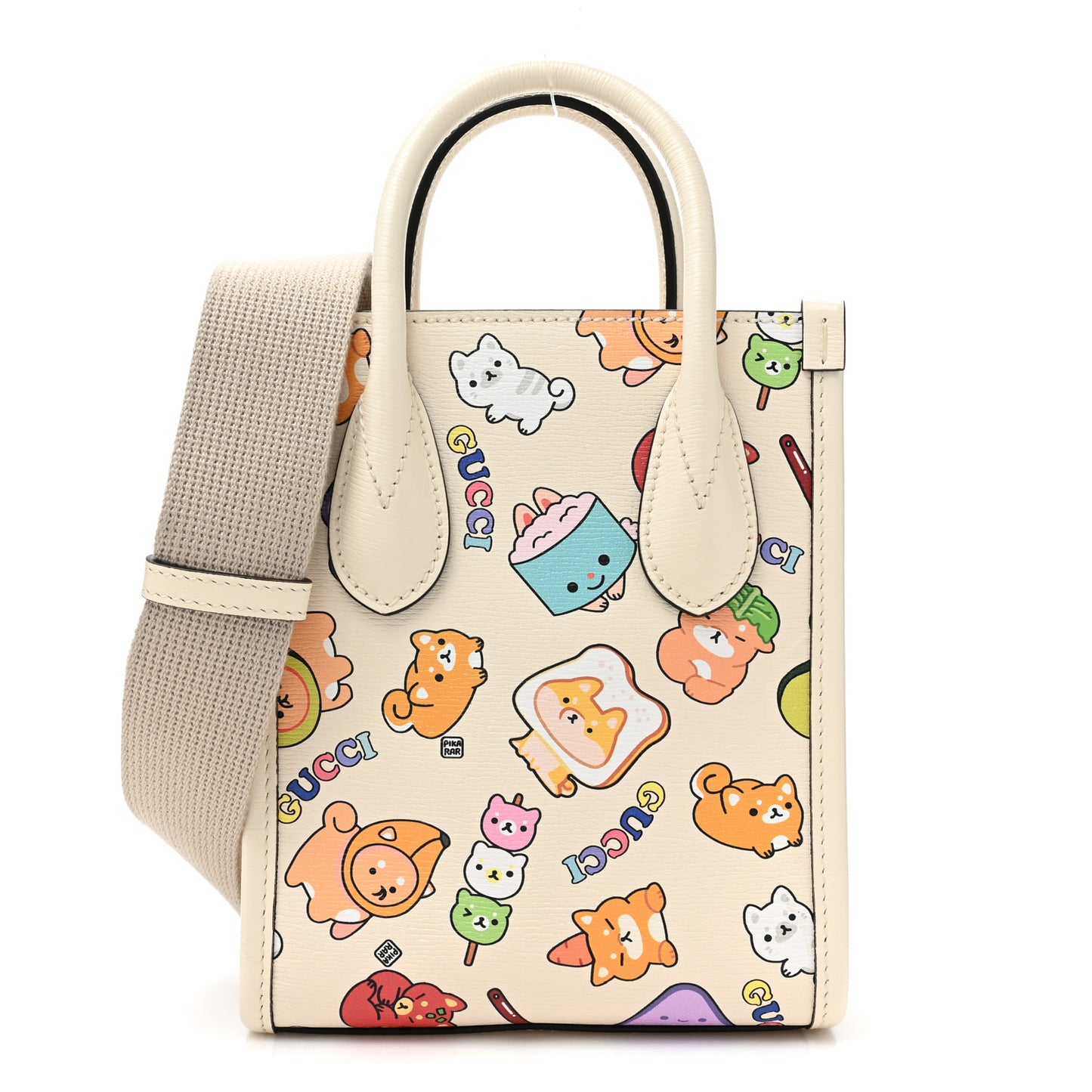 X PIKARAR Textured Dollar Calfskin Animal Print Mini Vertical Tote Bag Beige Mystic White Multicolor