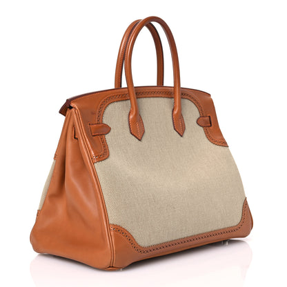 Hermes Barenia Toile Ghillies Birkin 35 Fauve 3 of 16
