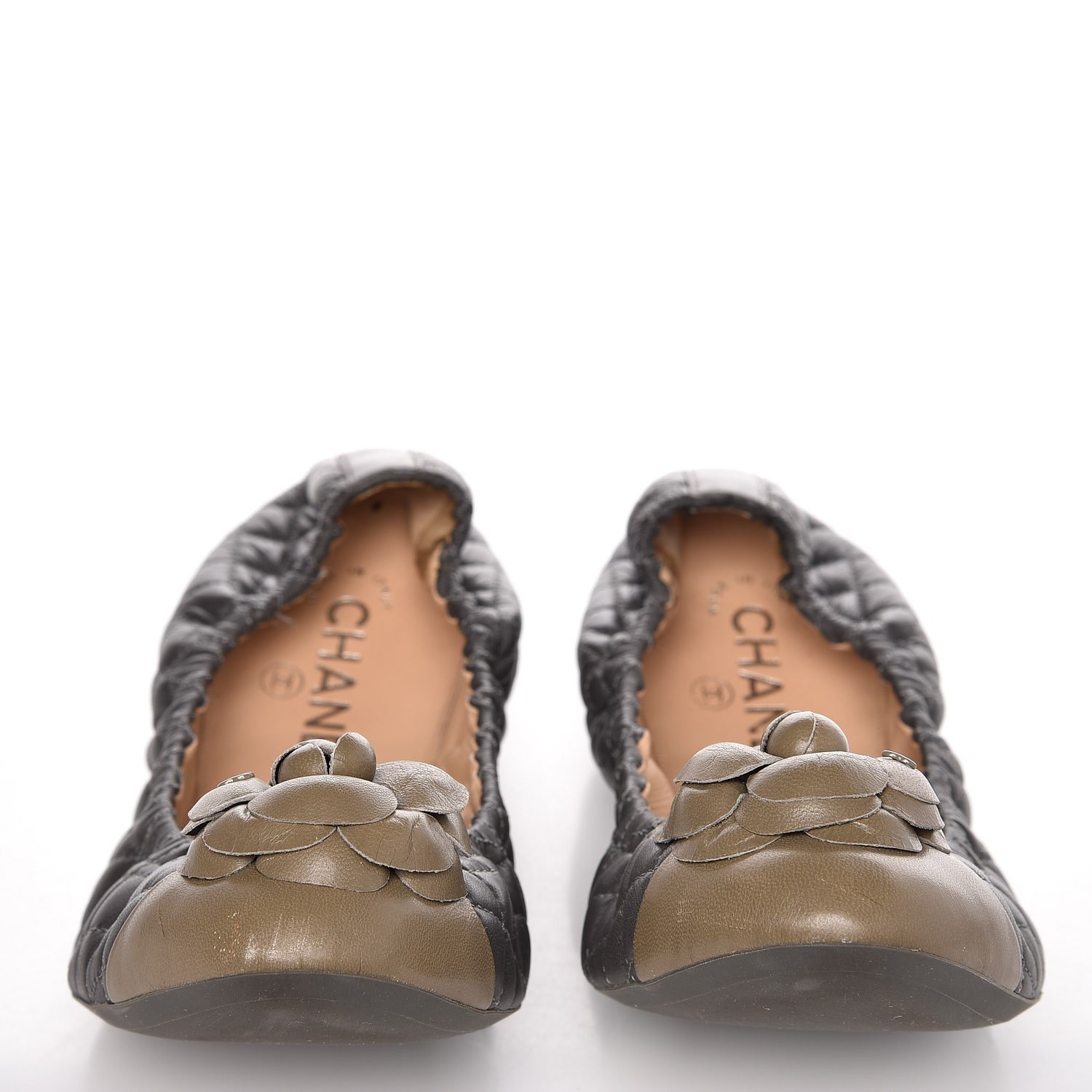 Chanel Lambskin Quilted Camellia Cap Toe Ballerina Flats 41 Grey Green 2 of 12
