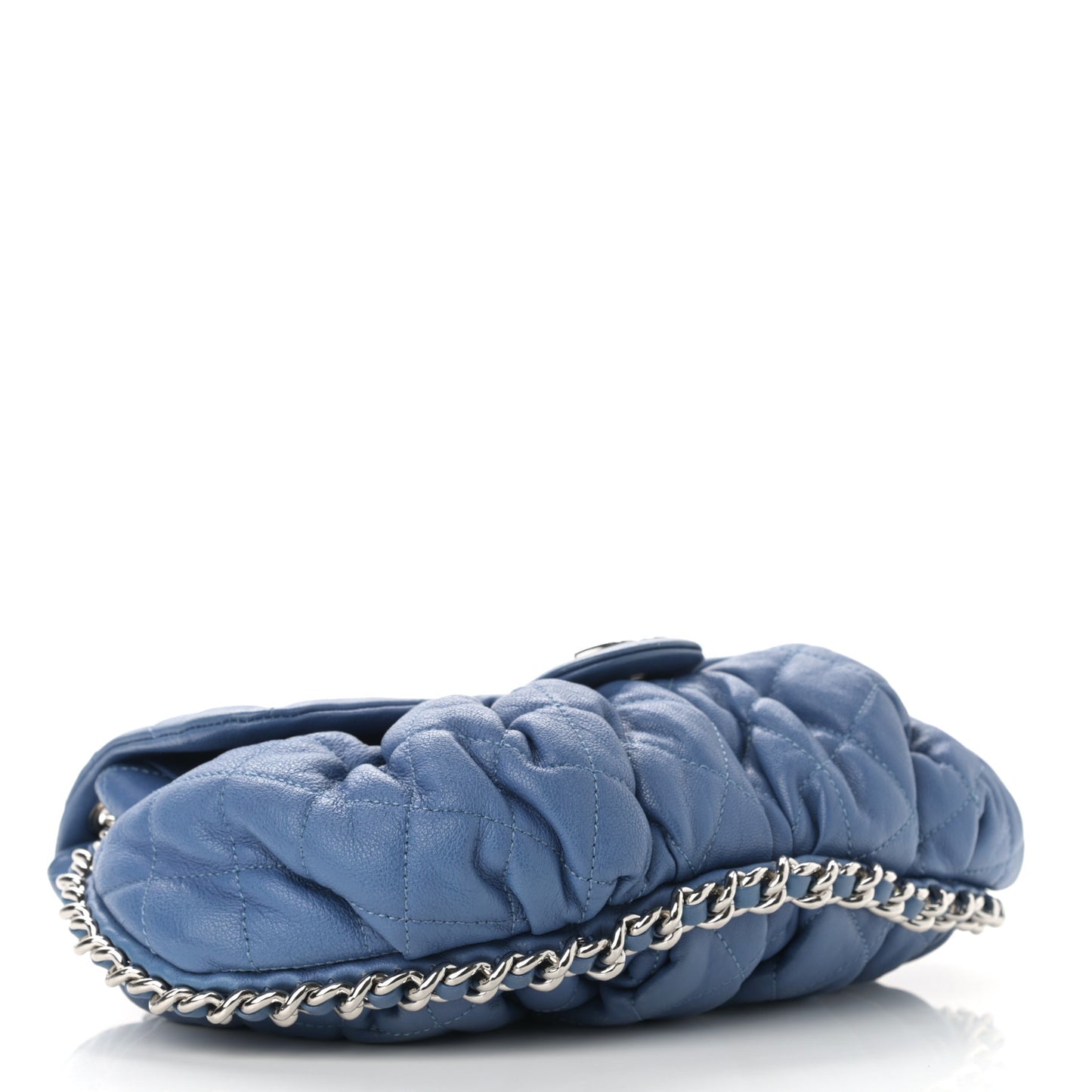 Washed Lambskin Quilted Medium Chain Around Messenger Blue