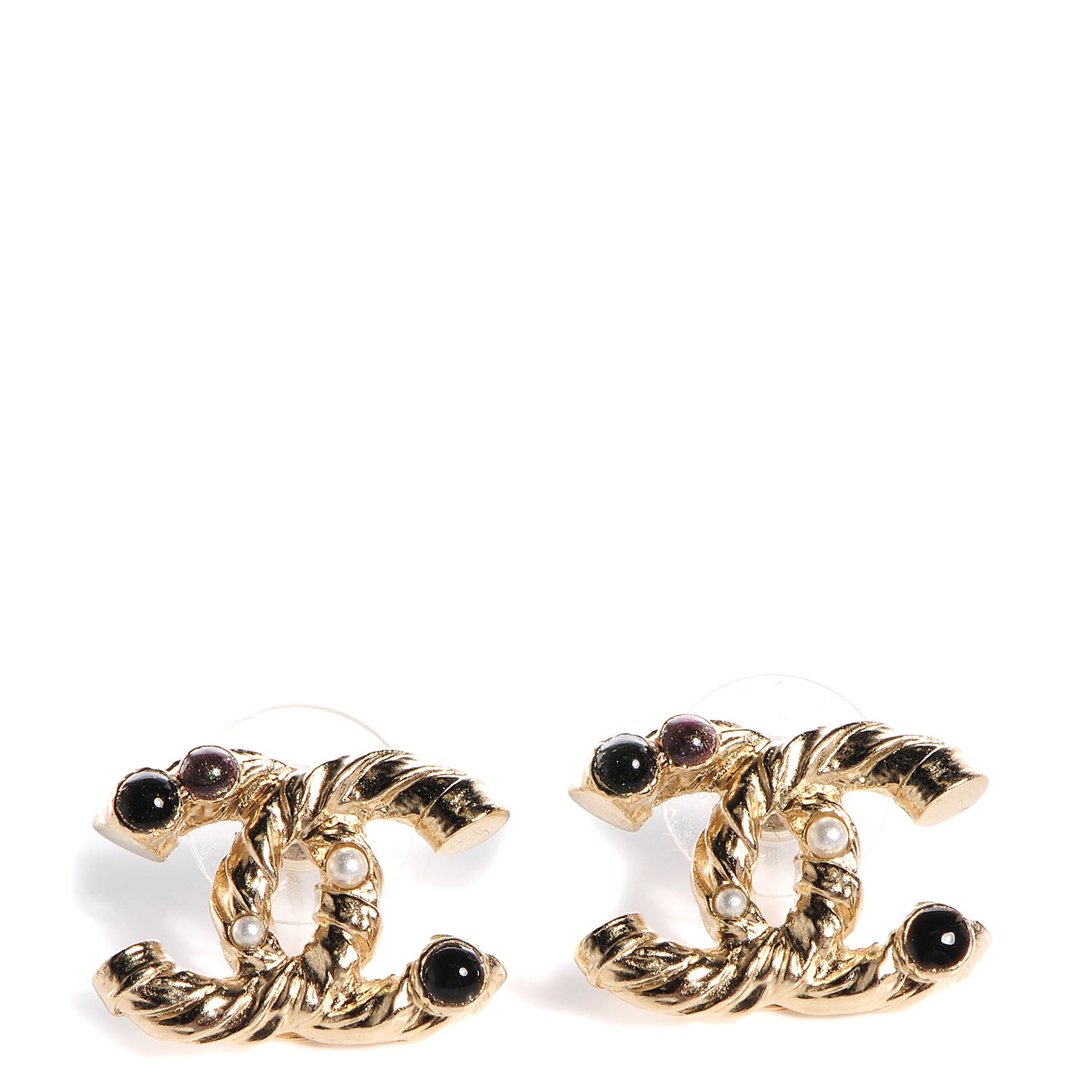 Chanel Pearl Resin Twisted CC Earrings Gold 1 of 5