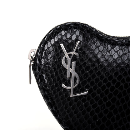 Saint Laurent Calfskin Snakeskin Embossed Love Heart Belt Bag Black 9 of 15