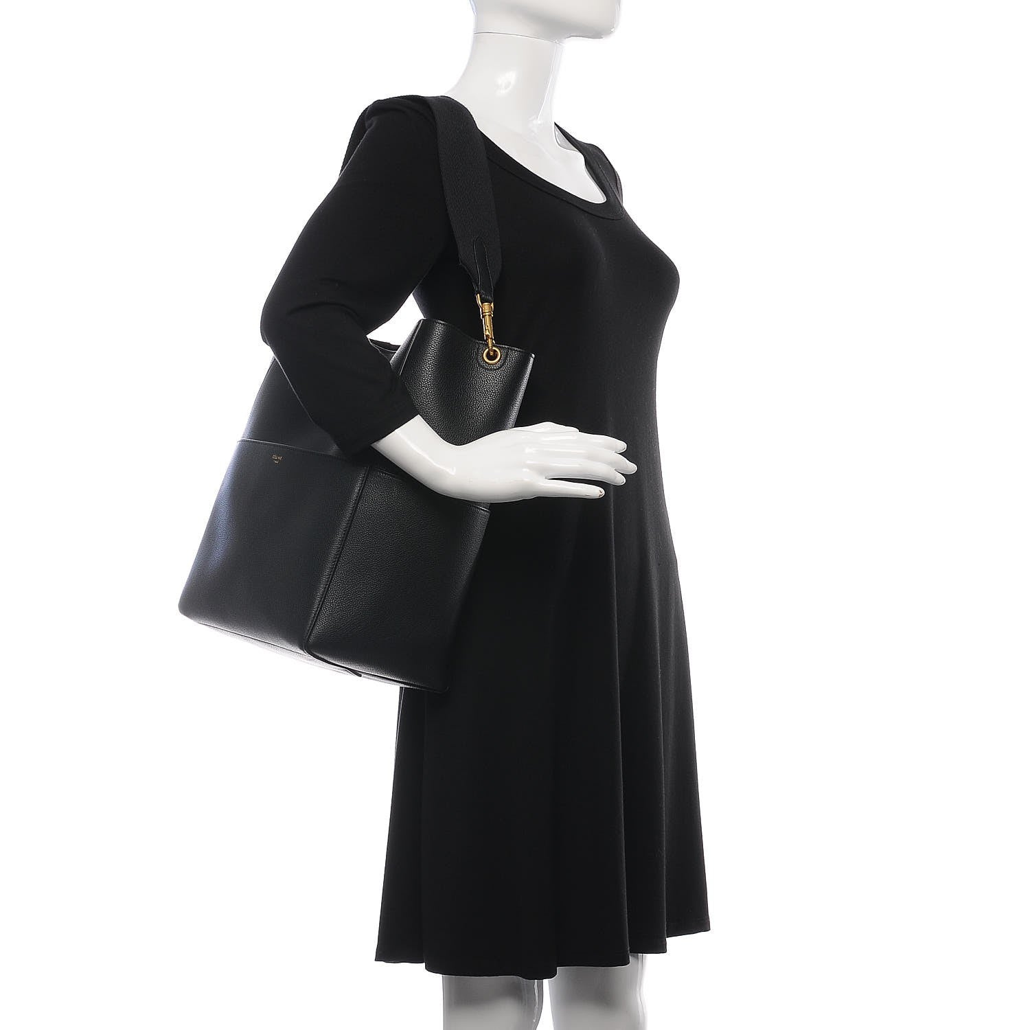 Celine Soft Grained Calfskin Sangle Bucket Bag Black 2 of 7
