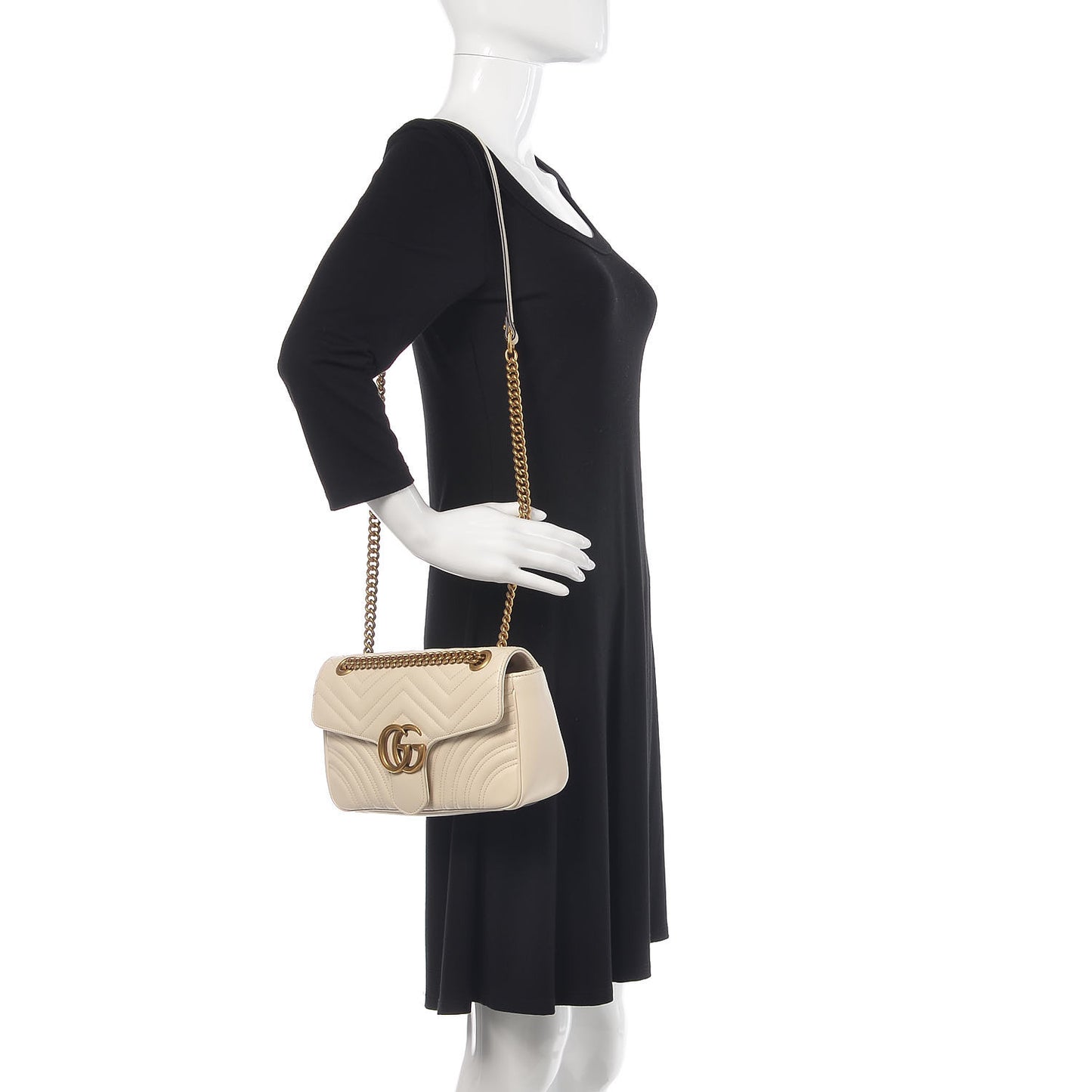 Calfskin Matelasse Small GG Marmont Shoulder Bag White