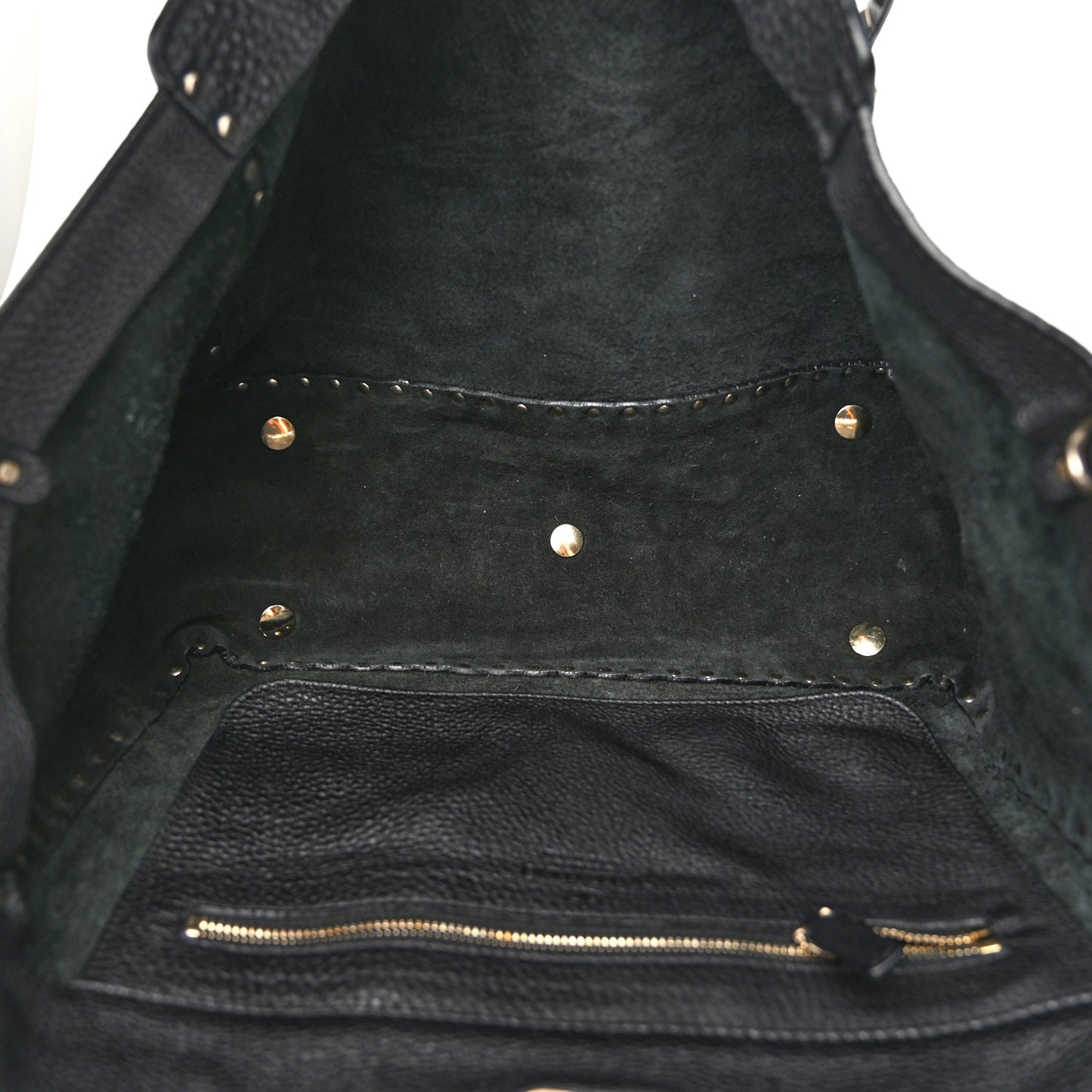Pebbled Calfskin Medium Rockstud Tote Black