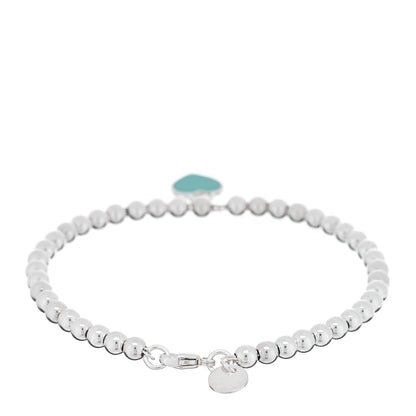 Tiffany Sterling Silver Enamel 4mm Return To Tiffany Heart Tag Bead Bracelet Blue 2 of 4