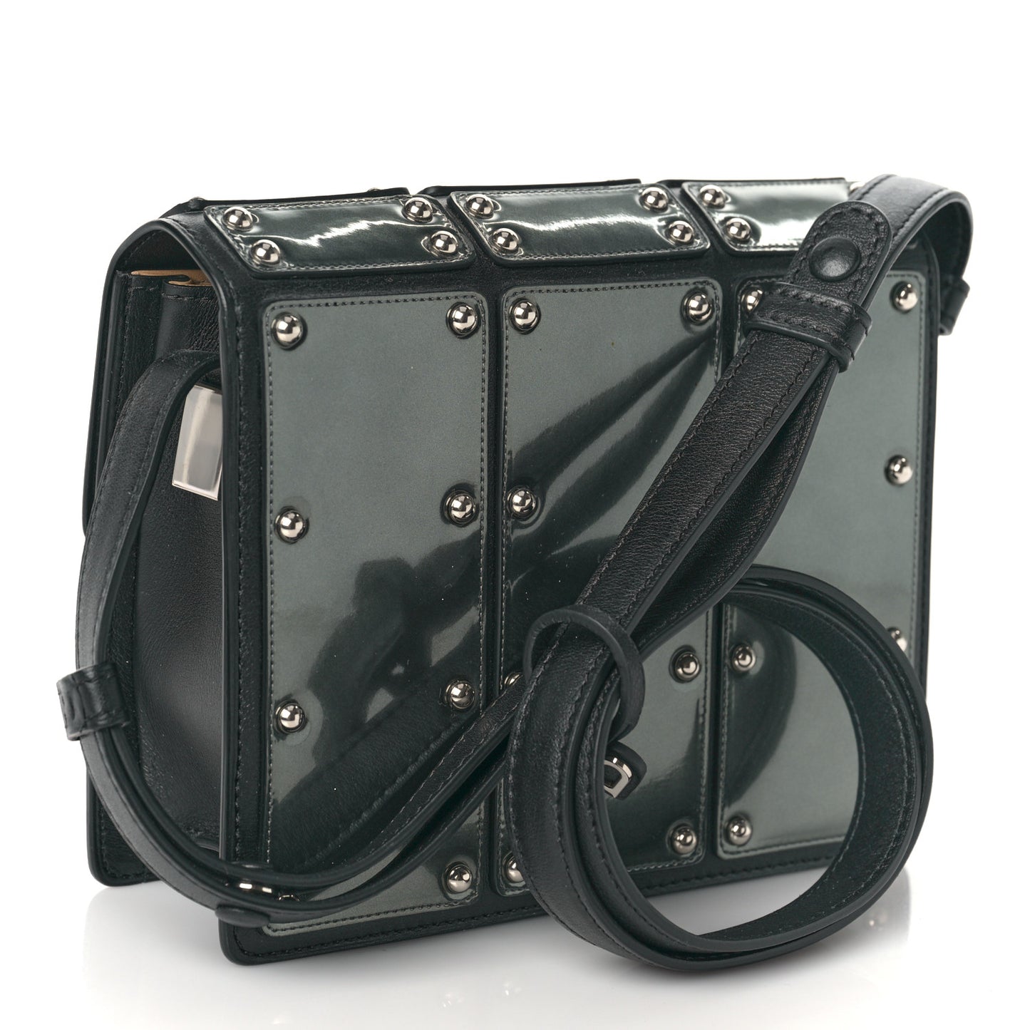 Calfskin Mini Iron Shield Madame Crossbody Black Silver