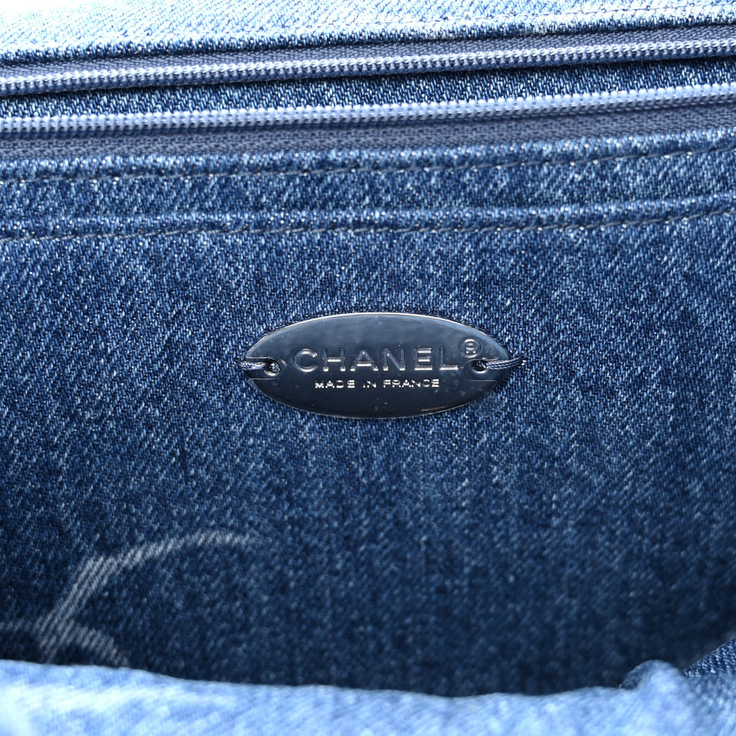 Denim Quilted CC Print Jumbo Single Flap Blue