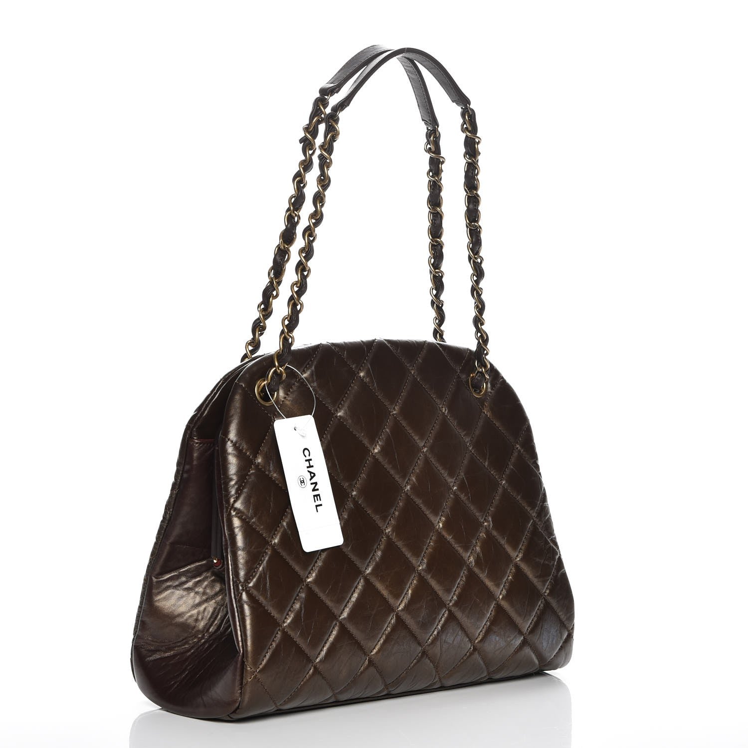 Chanel Aged Calfskin Large Just Mademoiselle Bowling Bag Brown 3 of 8