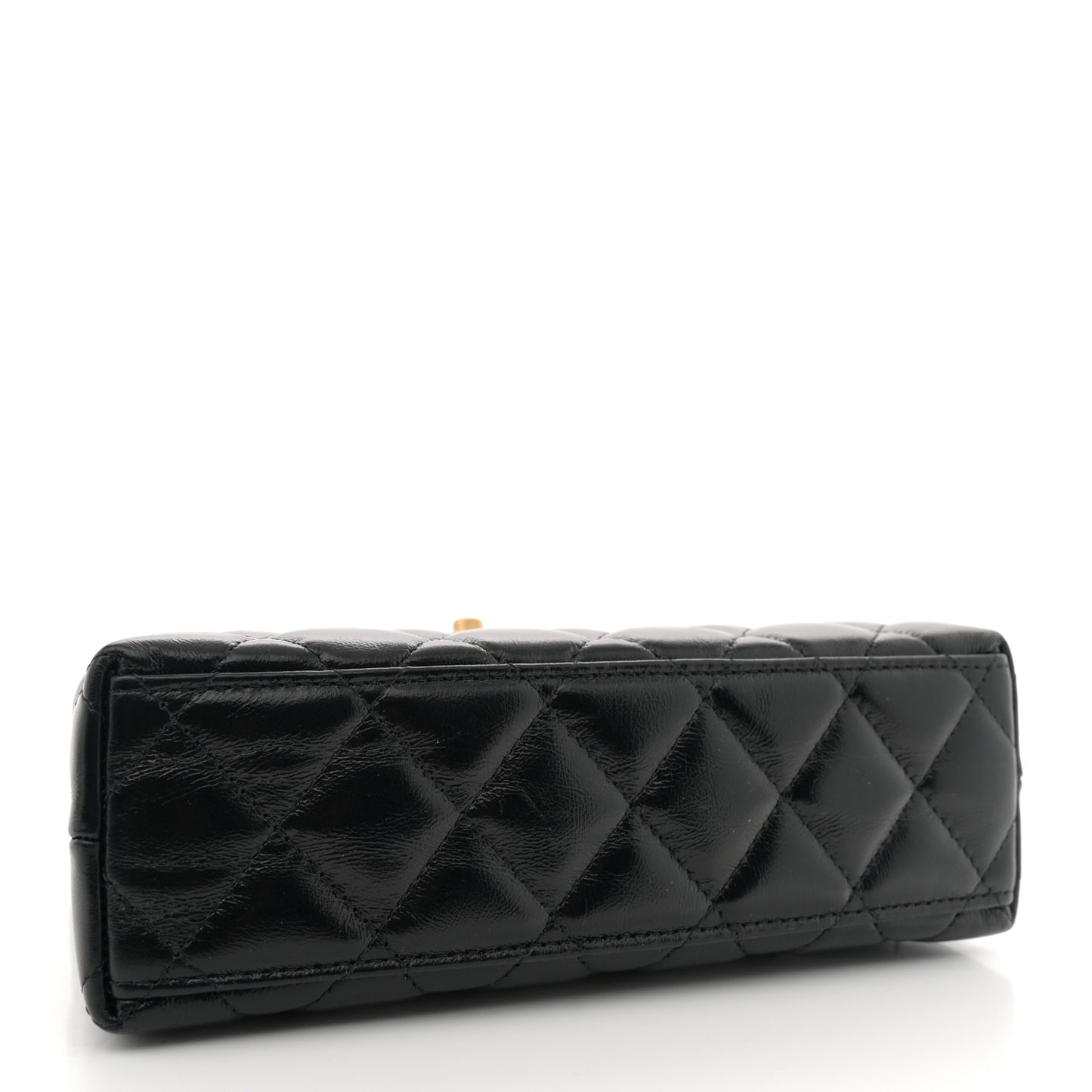 Shiny Aged Calfskin Quilted Nano Kelly Shopper Black