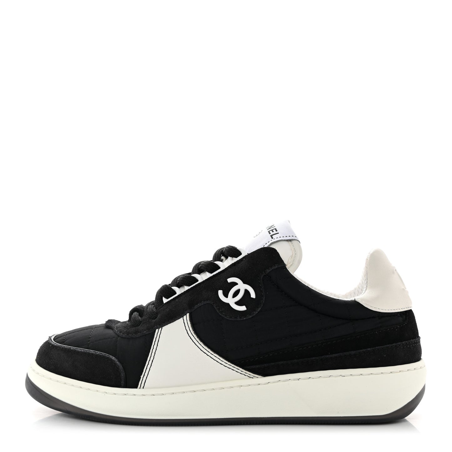 Suede Fabric Calfskin Womens CC Sneakers 36 Black White