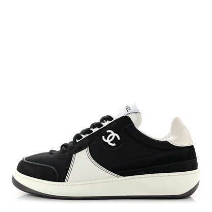 Chanel Suede Fabric Calfskin Womens CC Sneakers 36 Black White 1 of 10