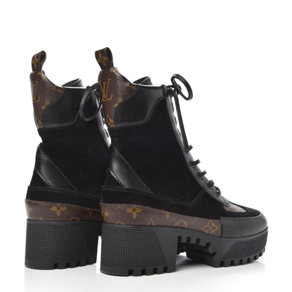 Louis Vuitton Suede Calfskin Monogram Laureate Platform Desert Boots 36 Black 4 of 6