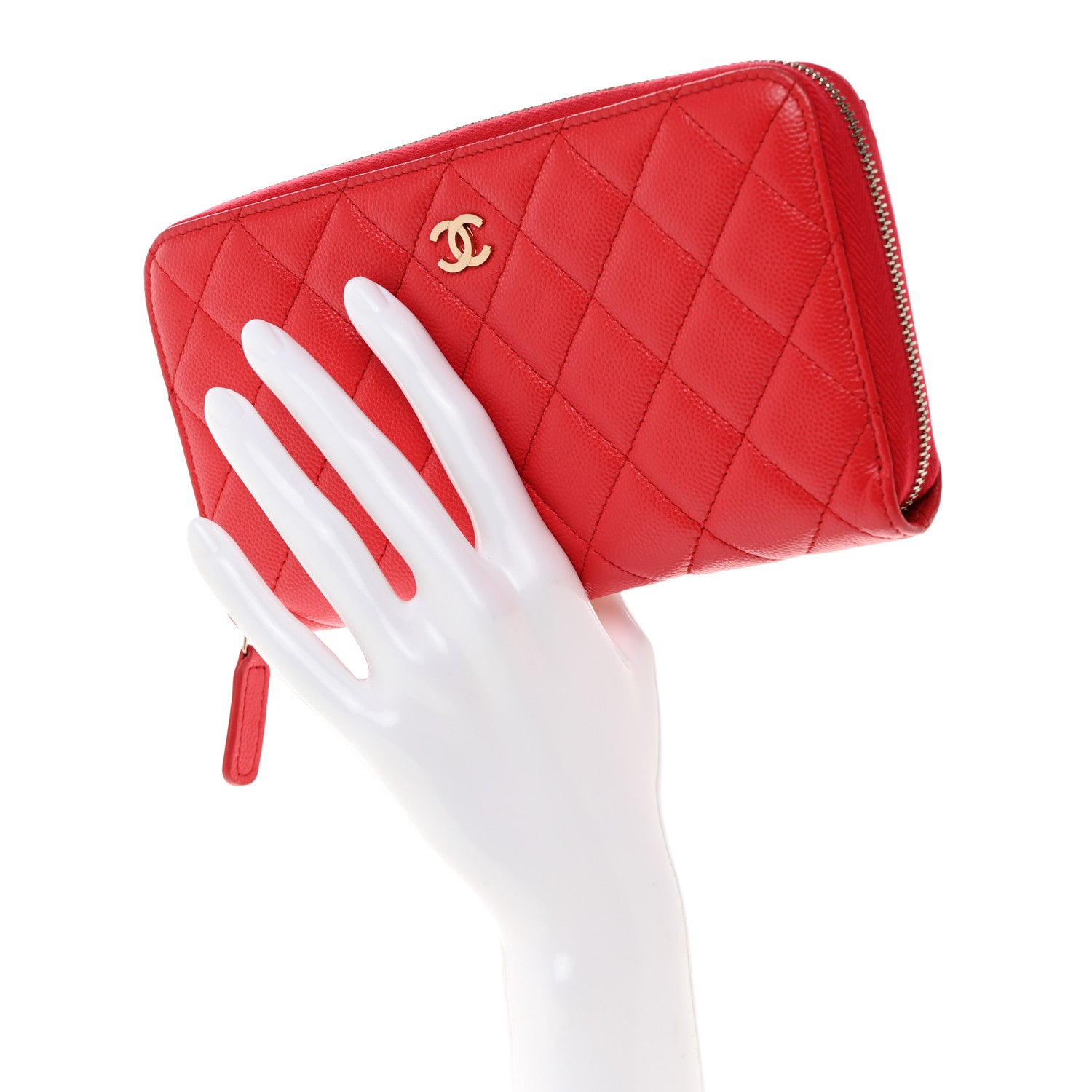 Chanel Lambskin Quilted Gusset Zip Around Wallet Red 2 of 9
