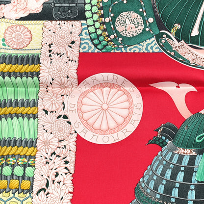 Hermes Silk Parures de Samouraïs Scarf 90 Framboise Red Rose Poudre 3 of 6
