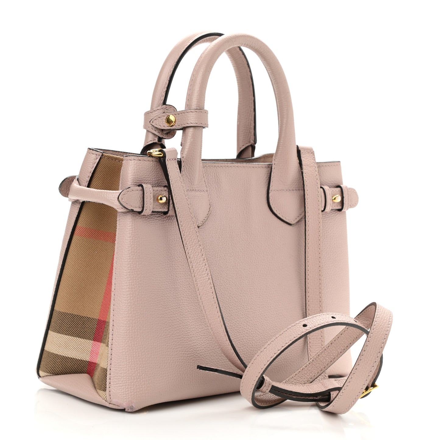 Grainy Calfskin House Check Small Banner Tote Pale Orchid