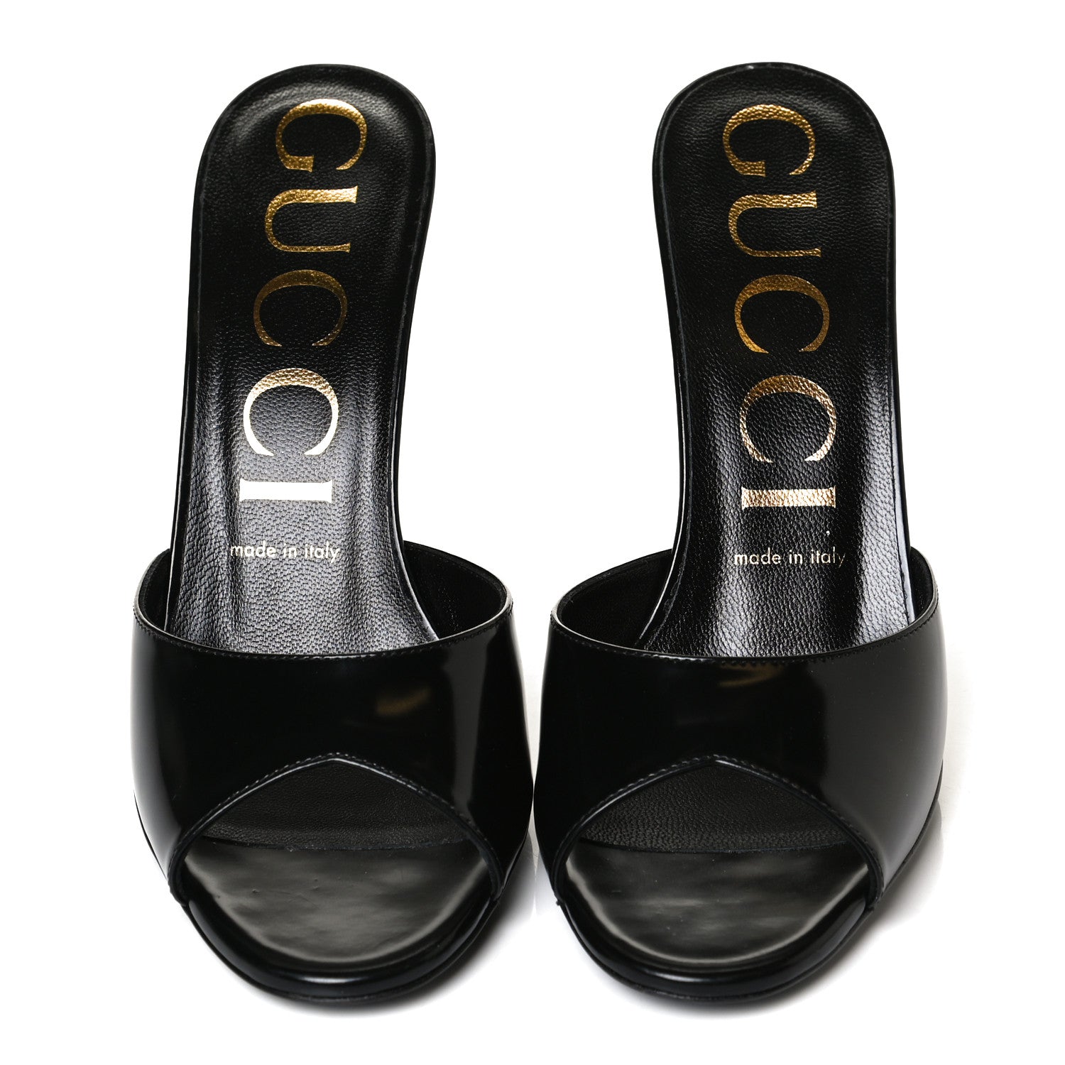Gucci Polished Calfskin Scarlet Mid Heel Slide Sandals 37.5 Black 5 of 13