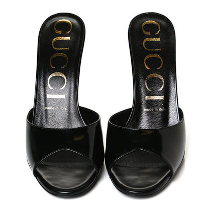 Gucci Polished Calfskin Scarlet Mid Heel Slide Sandals 37.5 Black 5 of 13