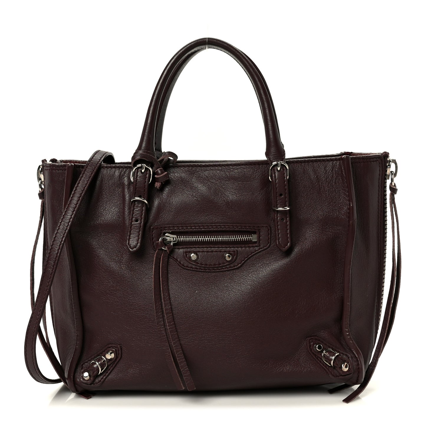 Calfskin Papier Mini A4 Zip Around Tote Rouge Aubergine