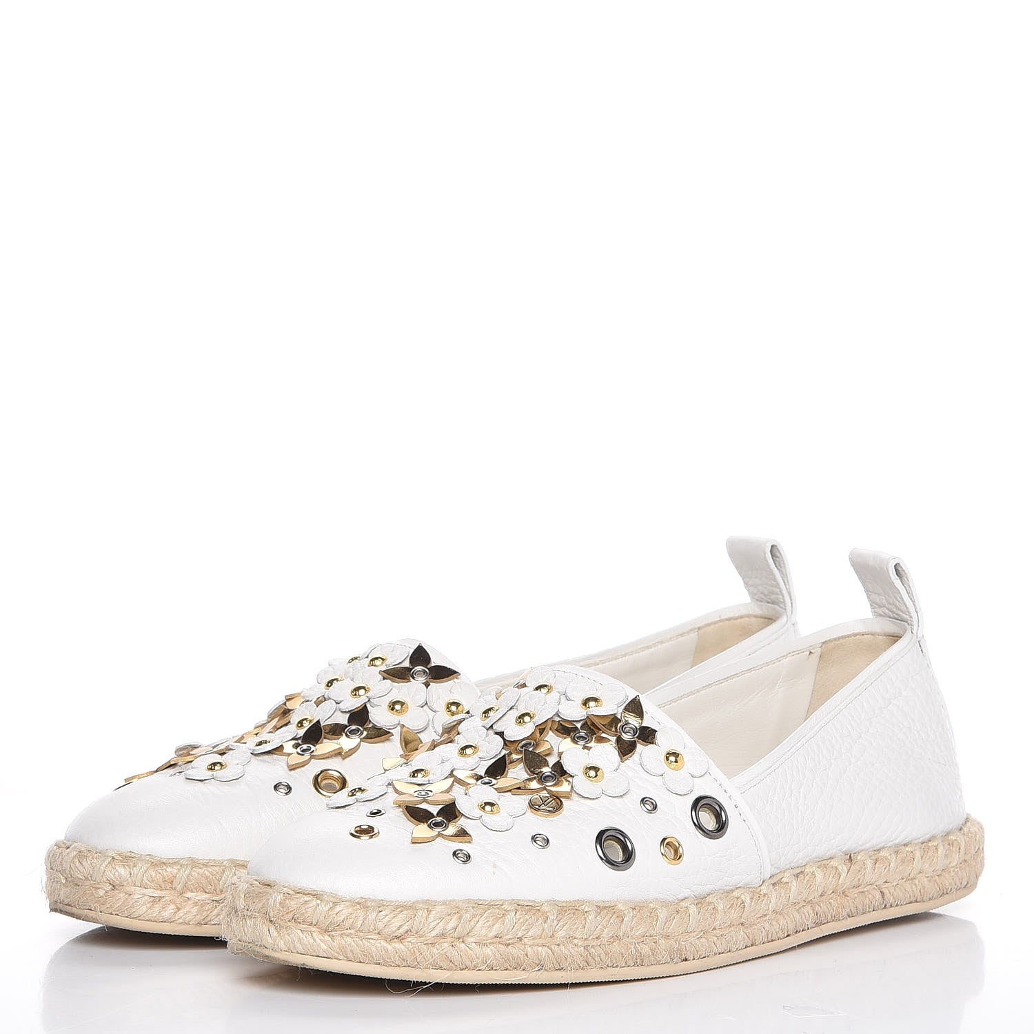 Louis Vuitton Calfskin Tropical Bloom Espadrille Flat 35 White 3 of 9