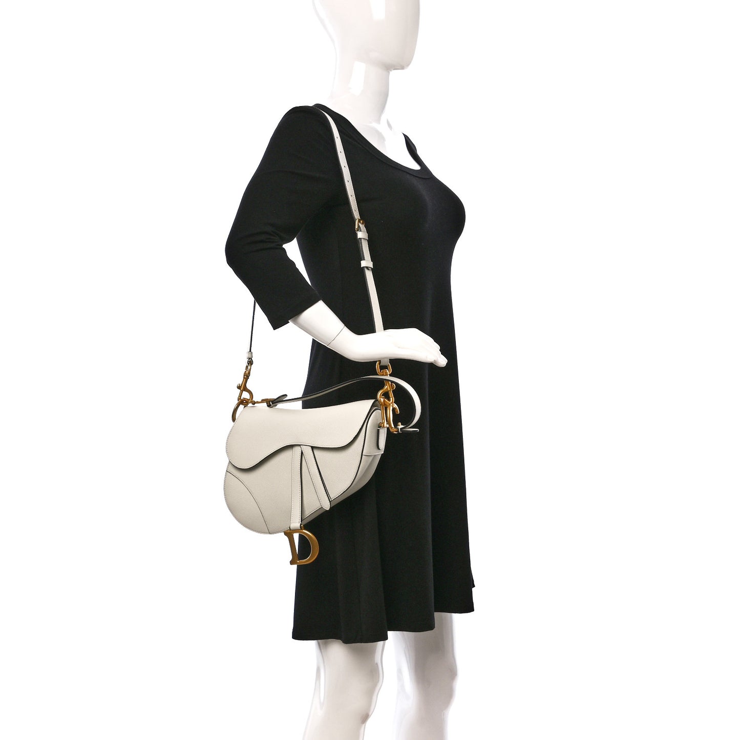 Grained Calfskin Saddle Bag With Strap Latte