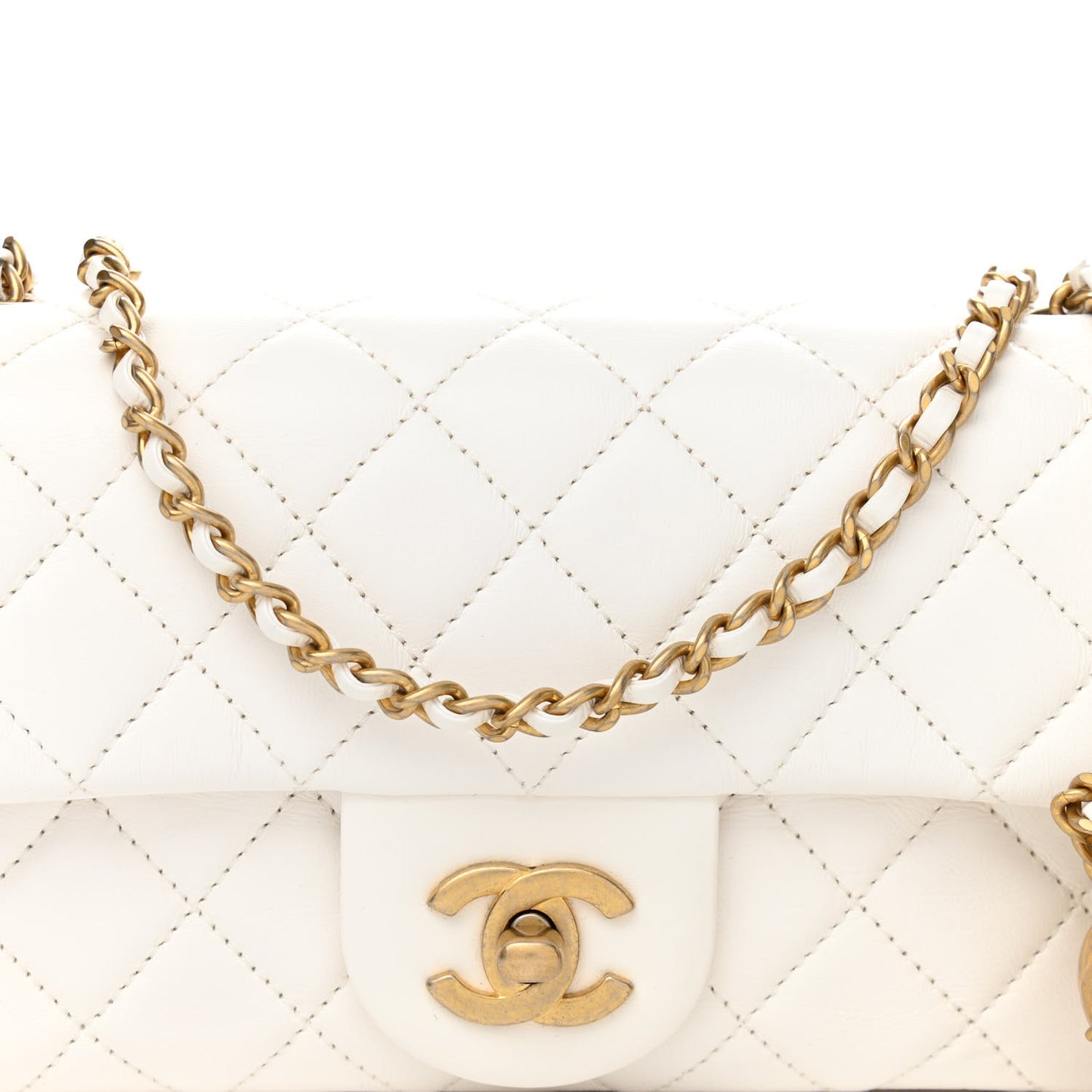 Lambskin Quilted Mini Rectangular Pearl Crush Flap White